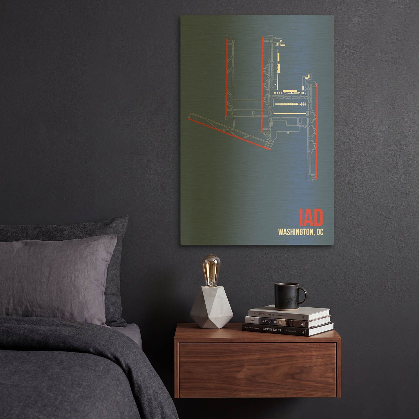 'IAD Airport Layout' By O8 Left Gold Metal Wall Art