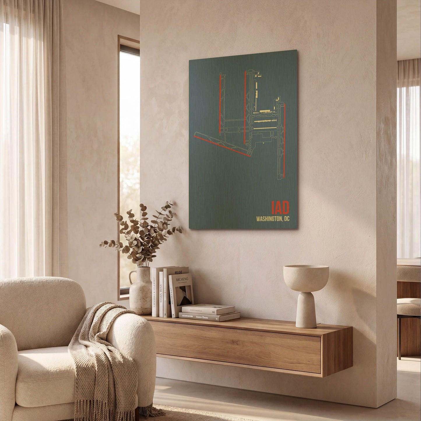 'IAD Airport Layout' By O8 Left Gold Metal Wall Art