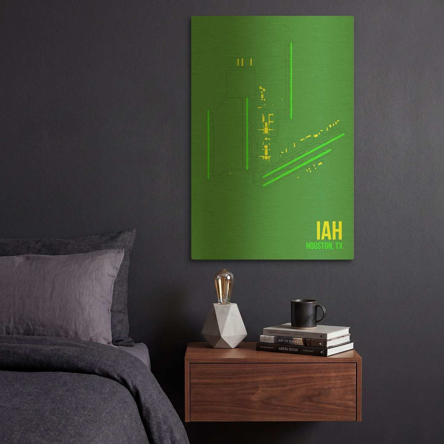 'IAH Airport Layout' By O8 Left Gold Metal Wall Art
