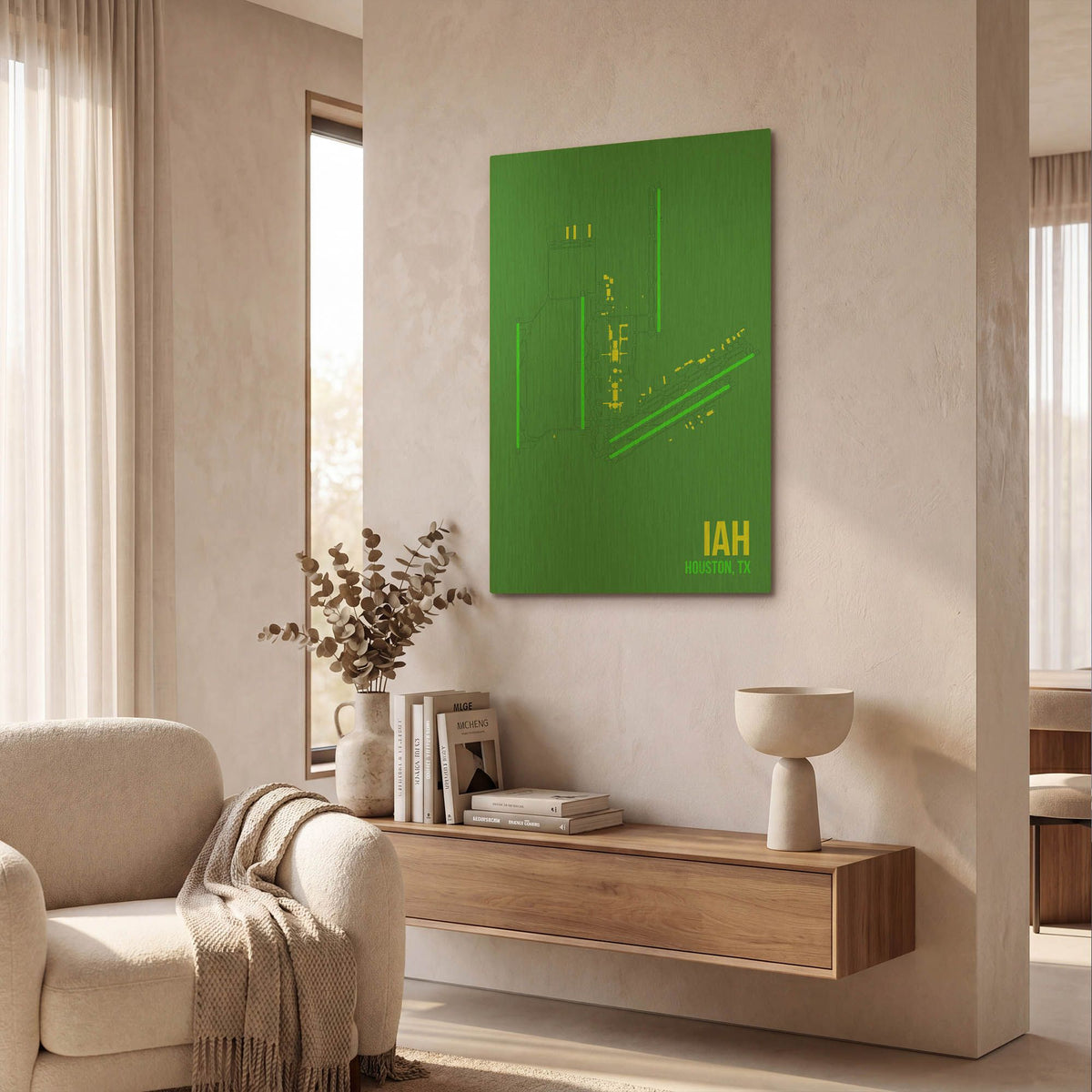 'IAH Airport Layout' By O8 Left Gold Metal Wall Art