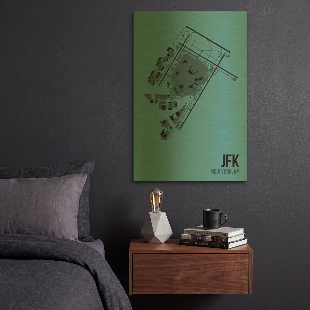 'JFK Airport Layout' By O8 Left Gold Metal Wall Art