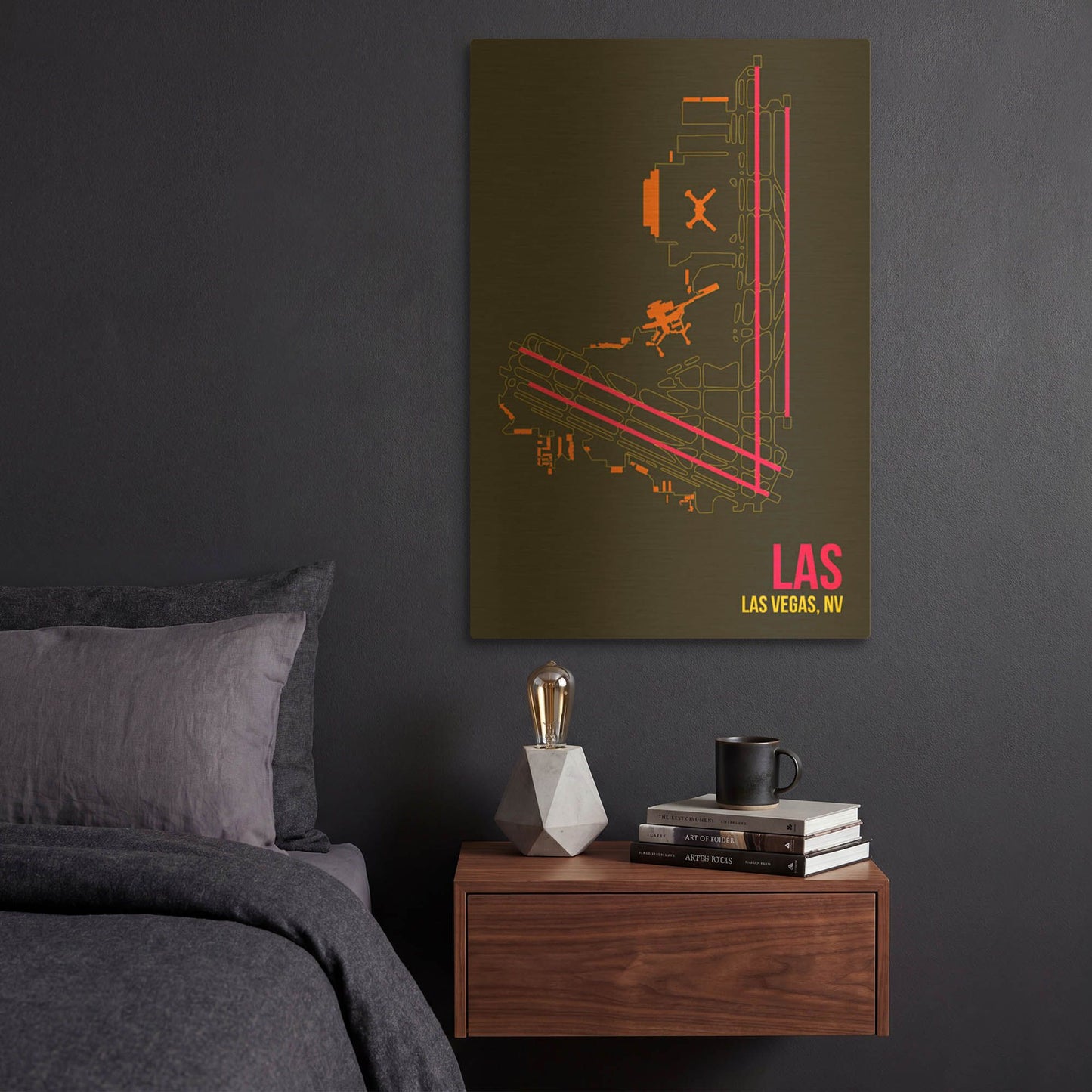 'LAS Airport Layout' By O8 Left Gold Metal Wall Art