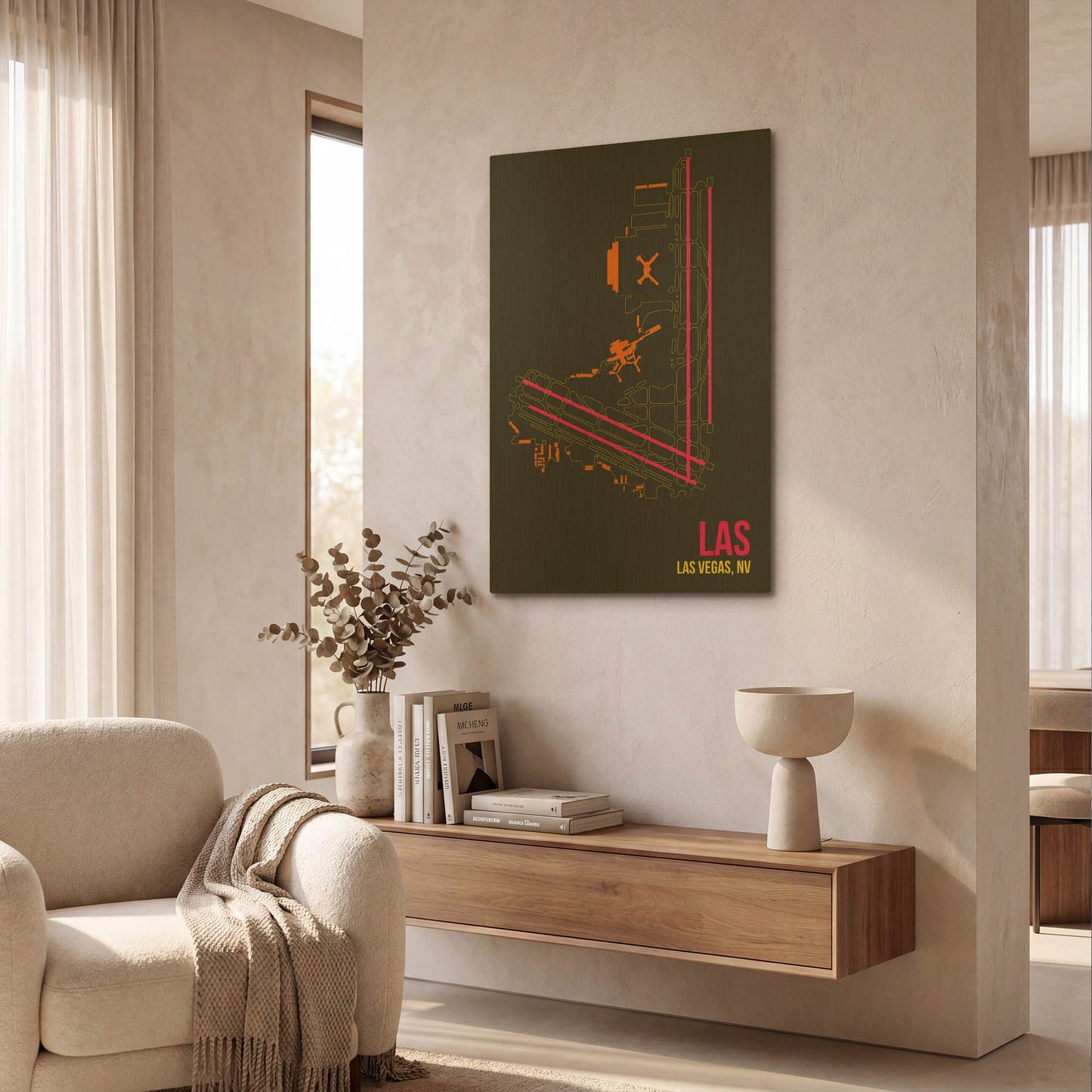 'LAS Airport Layout' By O8 Left Gold Metal Wall Art