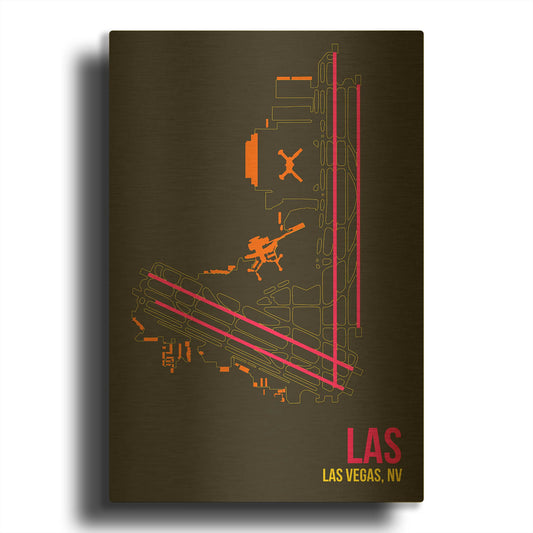 'LAS Airport Layout' By O8 Left Gold Metal Wall Art