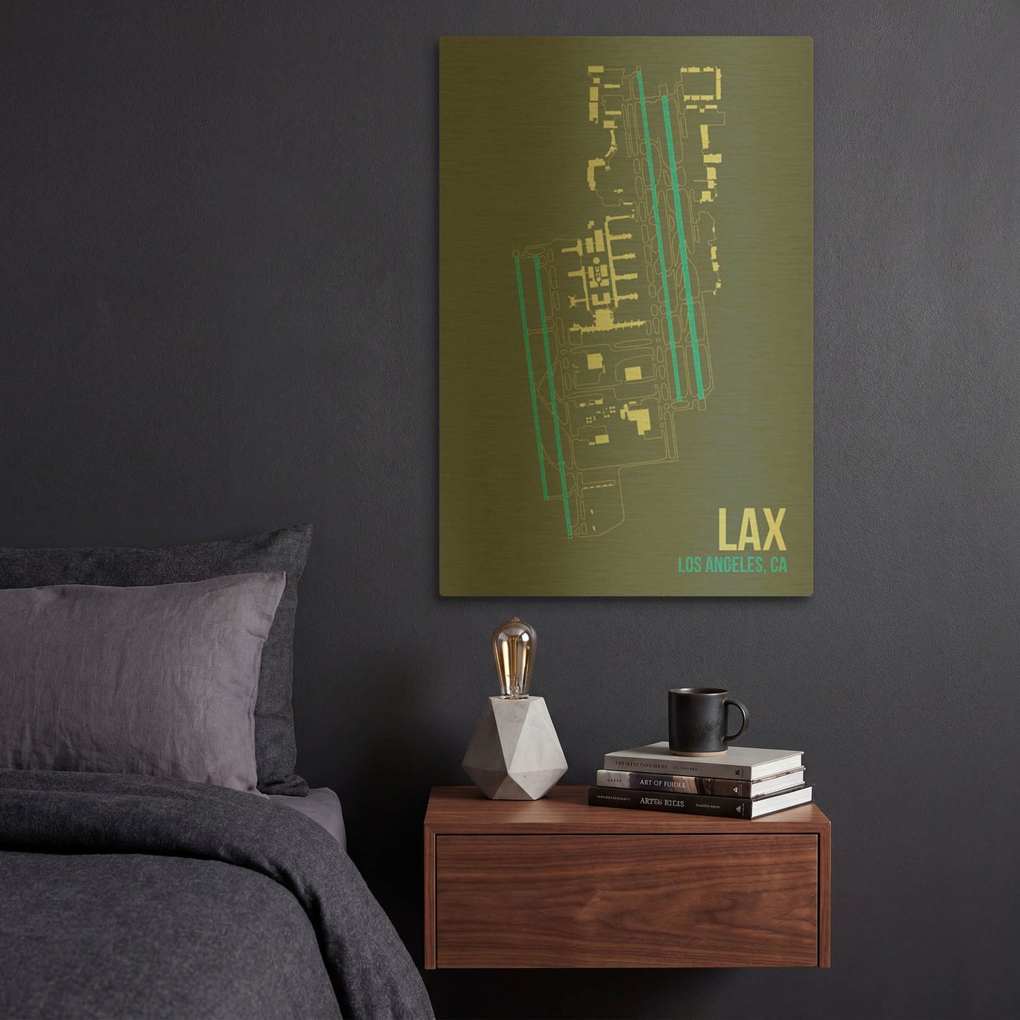 'LAX Airport Layout' By O8 Left Gold Metal Wall Art