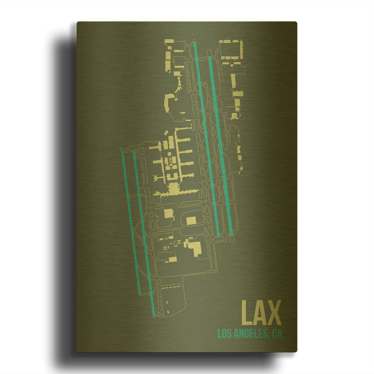 'LAX Airport Layout' By O8 Left Gold Metal Wall Art