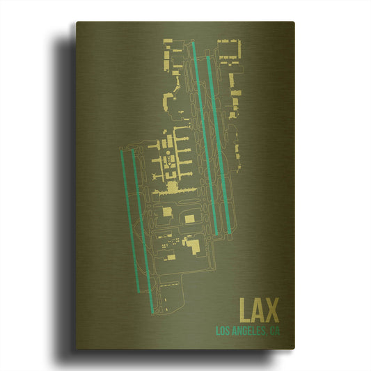 'LAX Airport Layout' By O8 Left Gold Metal Wall Art