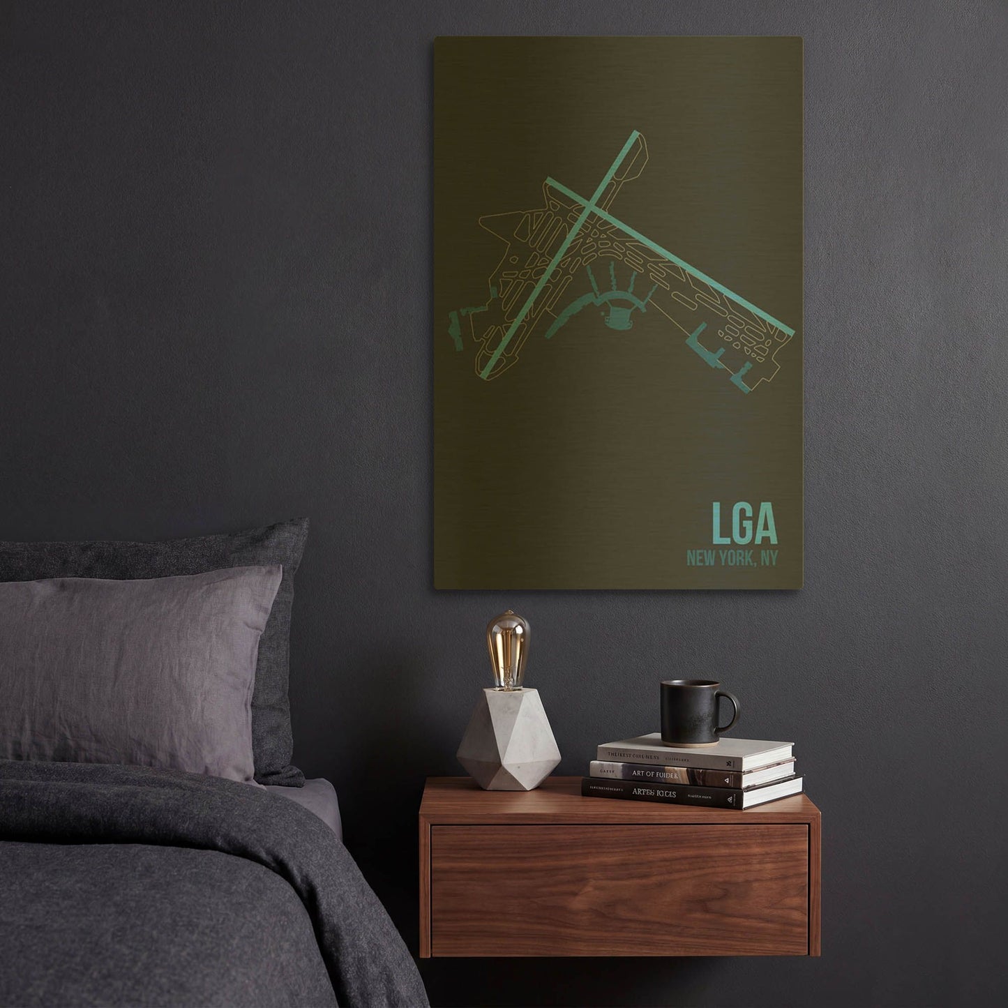 'LGA Airport Layout' By O8 Left Gold Metal Wall Art