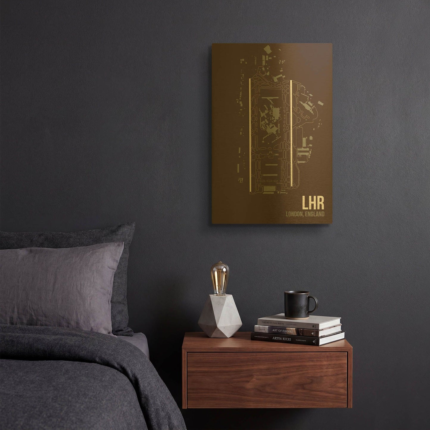 'LHR Airport Layout' By O8 Left Gold Metal Wall Art