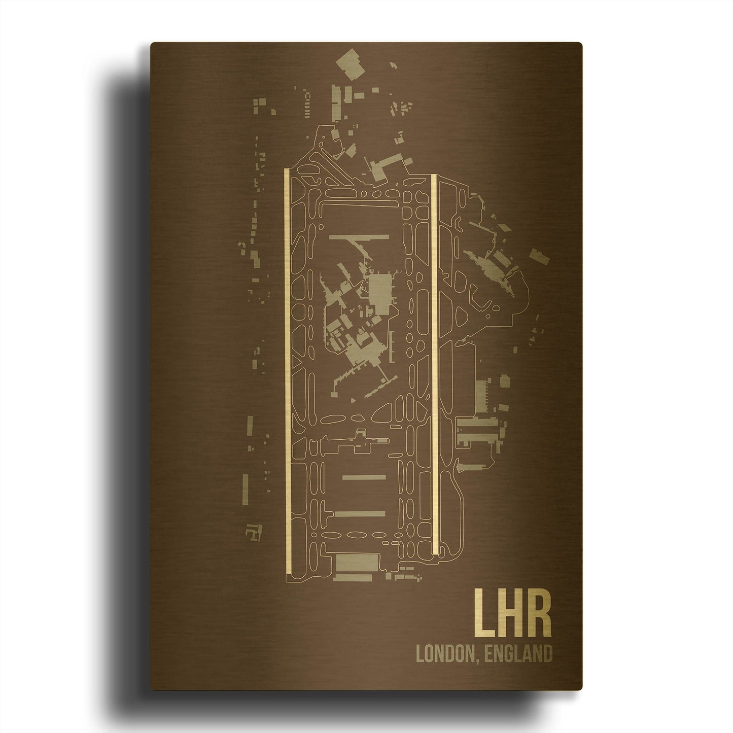 'LHR Airport Layout' By O8 Left Gold Metal Wall Art