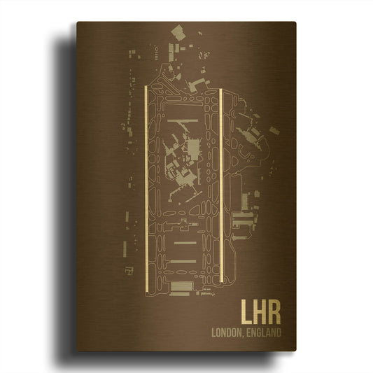 'LHR Airport Layout' By O8 Left Gold Metal Wall Art