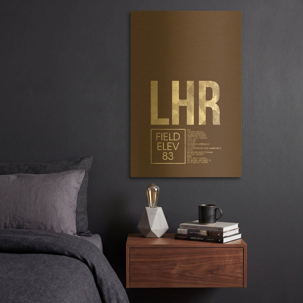 'LHR ATC' By O8 Left Gold Metal Wall Art