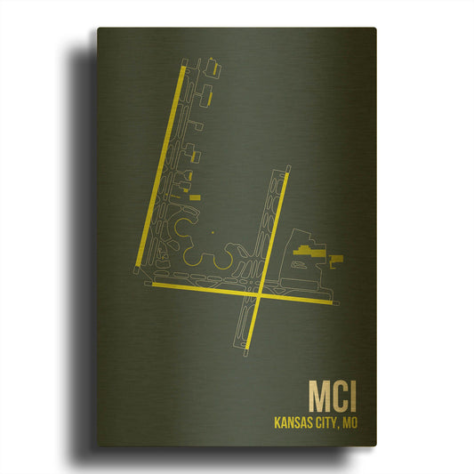 'MCI Airport Layout' By O8 Left Gold Metal Wall Art