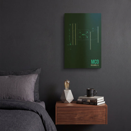 'MCO Airport Layout' By O8 Left Gold Metal Wall Art