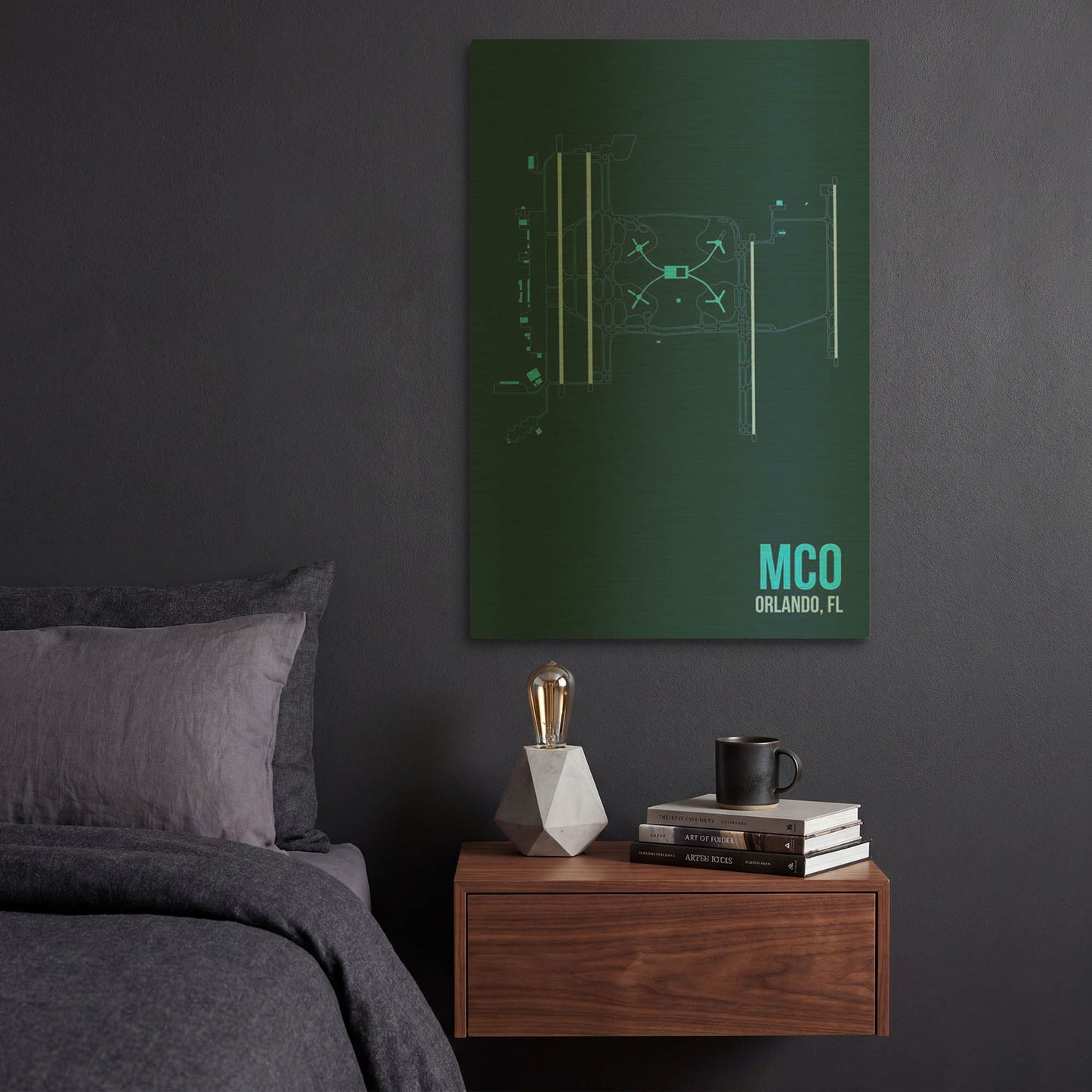 'MCO Airport Layout' By O8 Left Gold Metal Wall Art