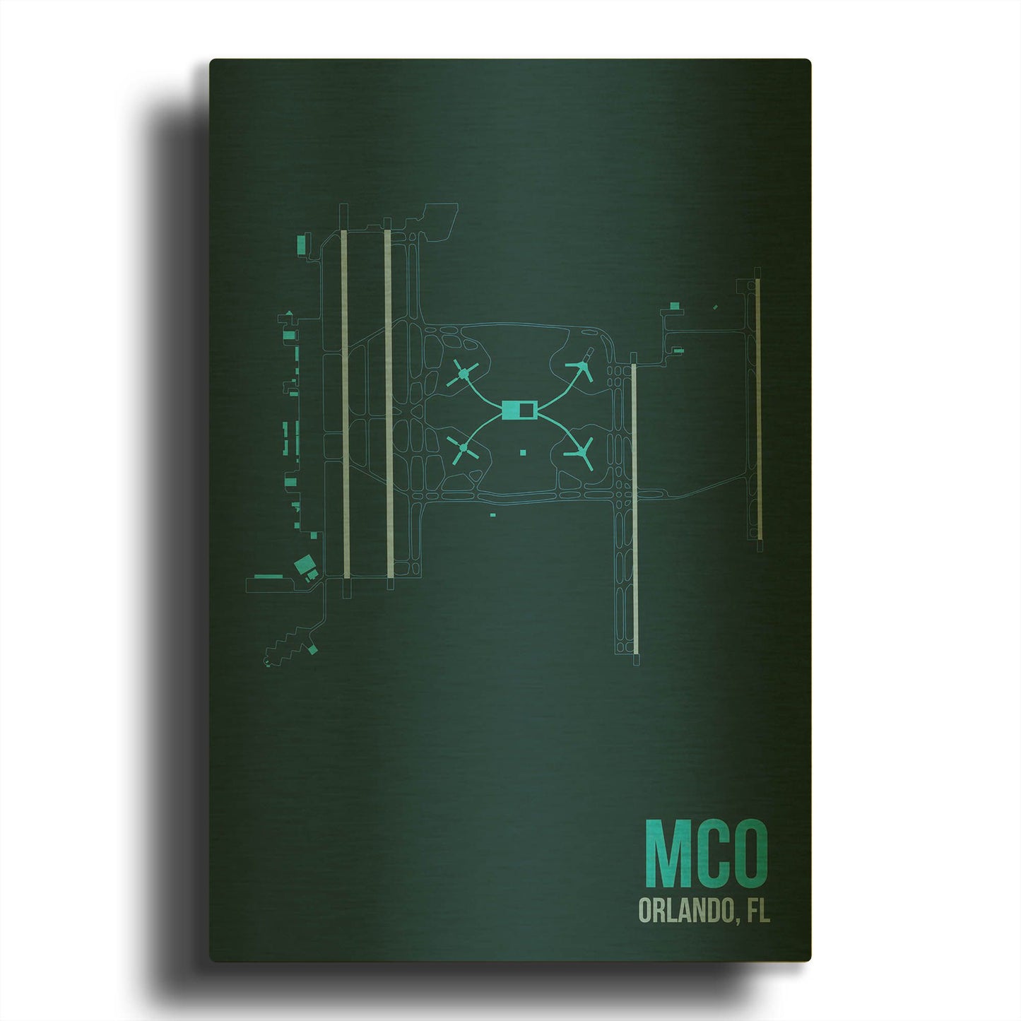 'MCO Airport Layout' By O8 Left Gold Metal Wall Art