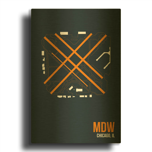 'MDW Airport Layout' By O8 Left Gold Metal Wall Art