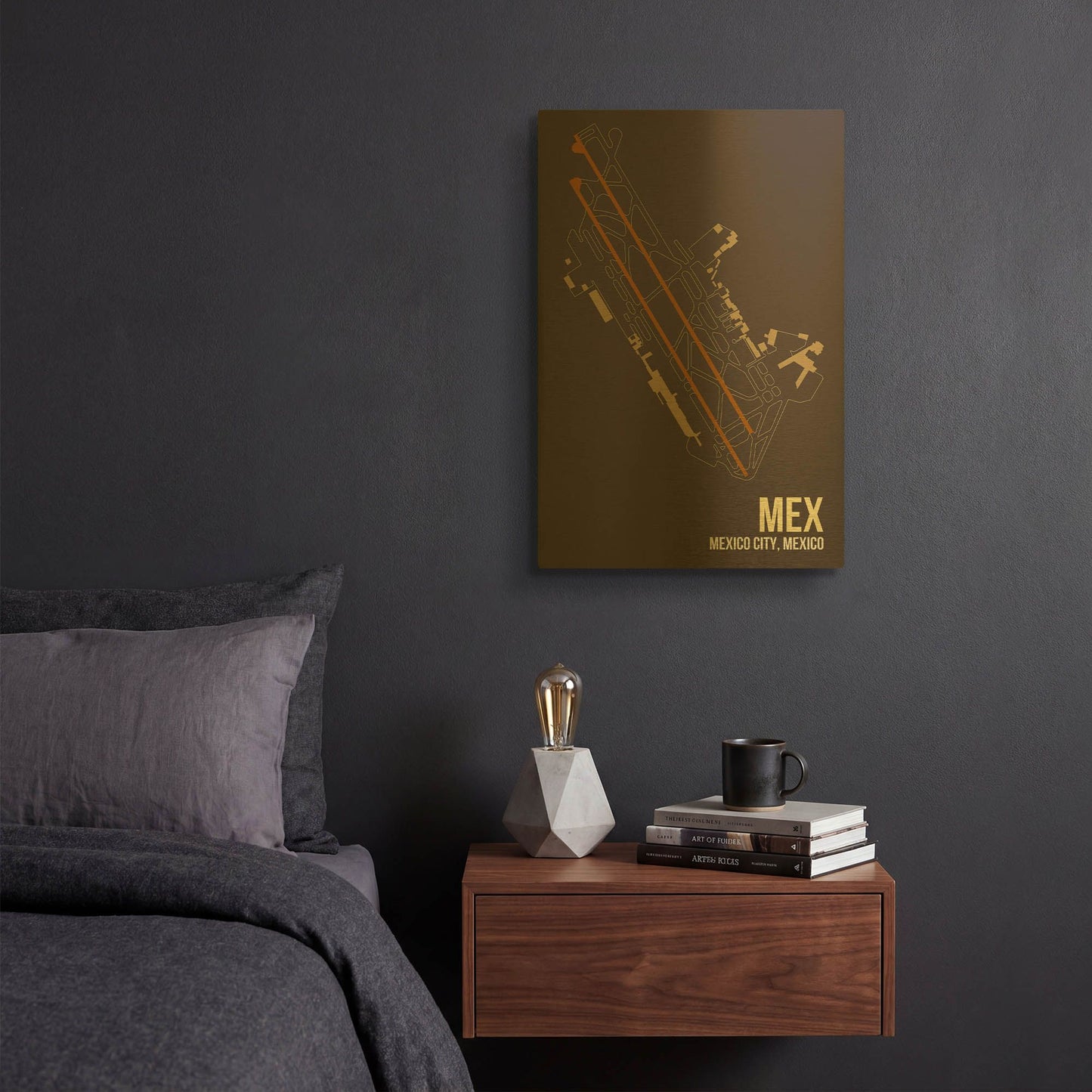 'MEX Airport Layout' By O8 Left Gold Metal Wall Art