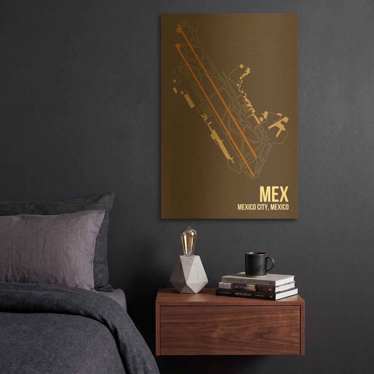 'MEX Airport Layout' By O8 Left Gold Metal Wall Art
