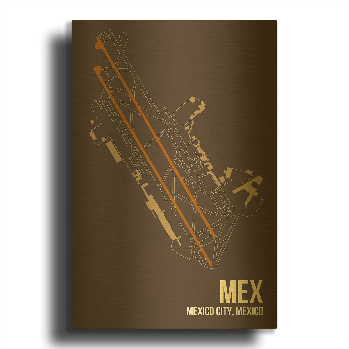 'MEX Airport Layout' By O8 Left Gold Metal Wall Art