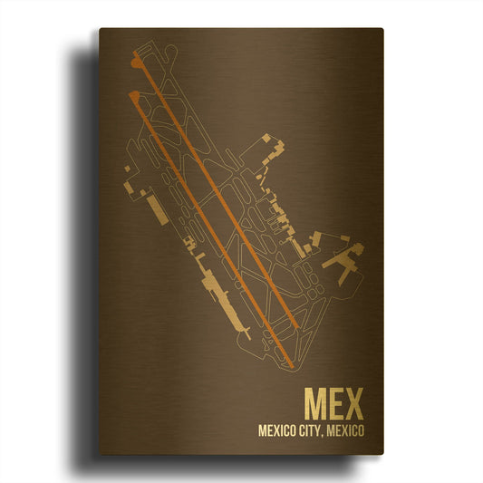 'MEX Airport Layout' By O8 Left Gold Metal Wall Art