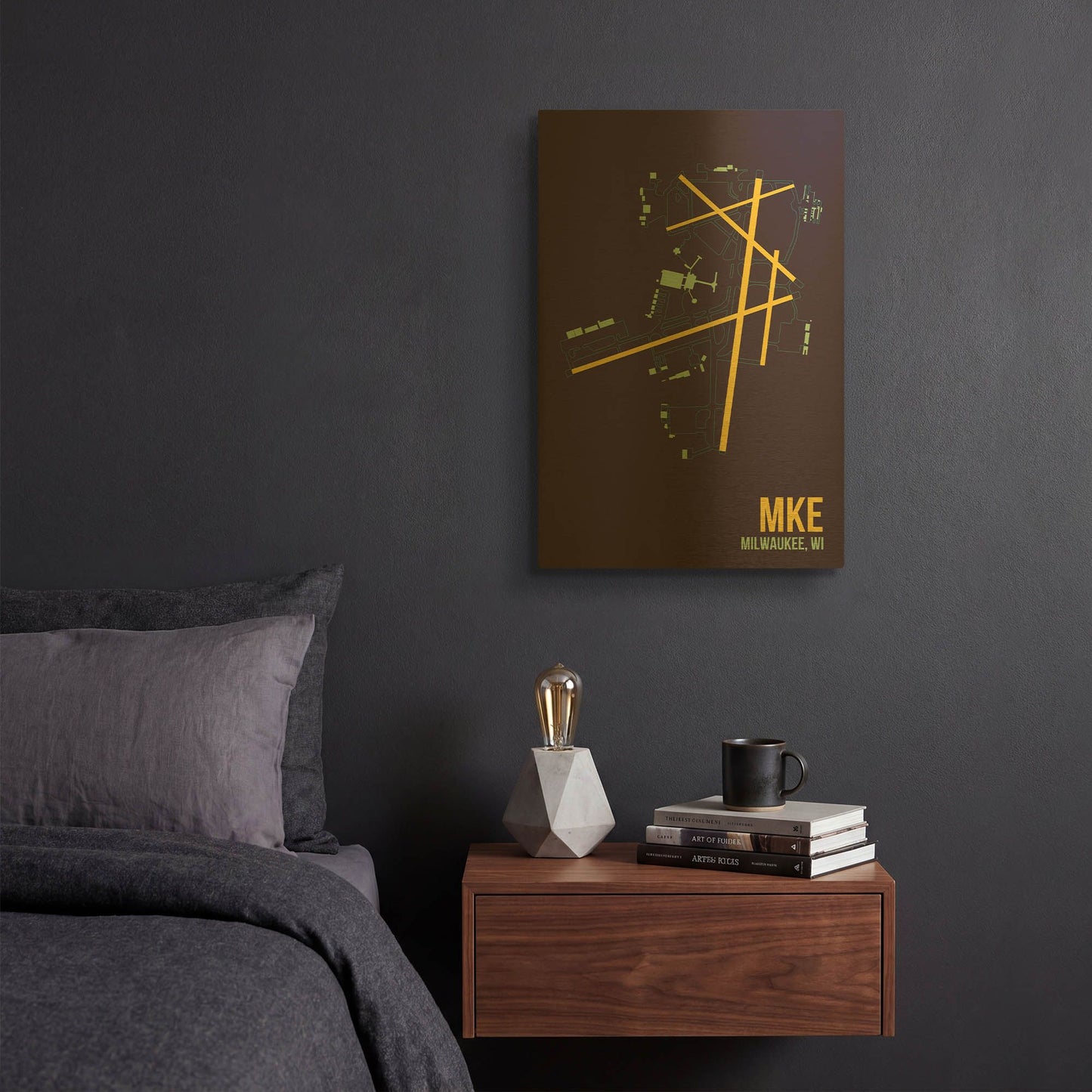 'MKE Airport Layout' By O8 Left Gold Metal Wall Art