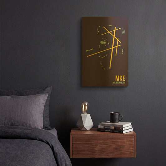 'MKE Airport Layout' By O8 Left Gold Metal Wall Art