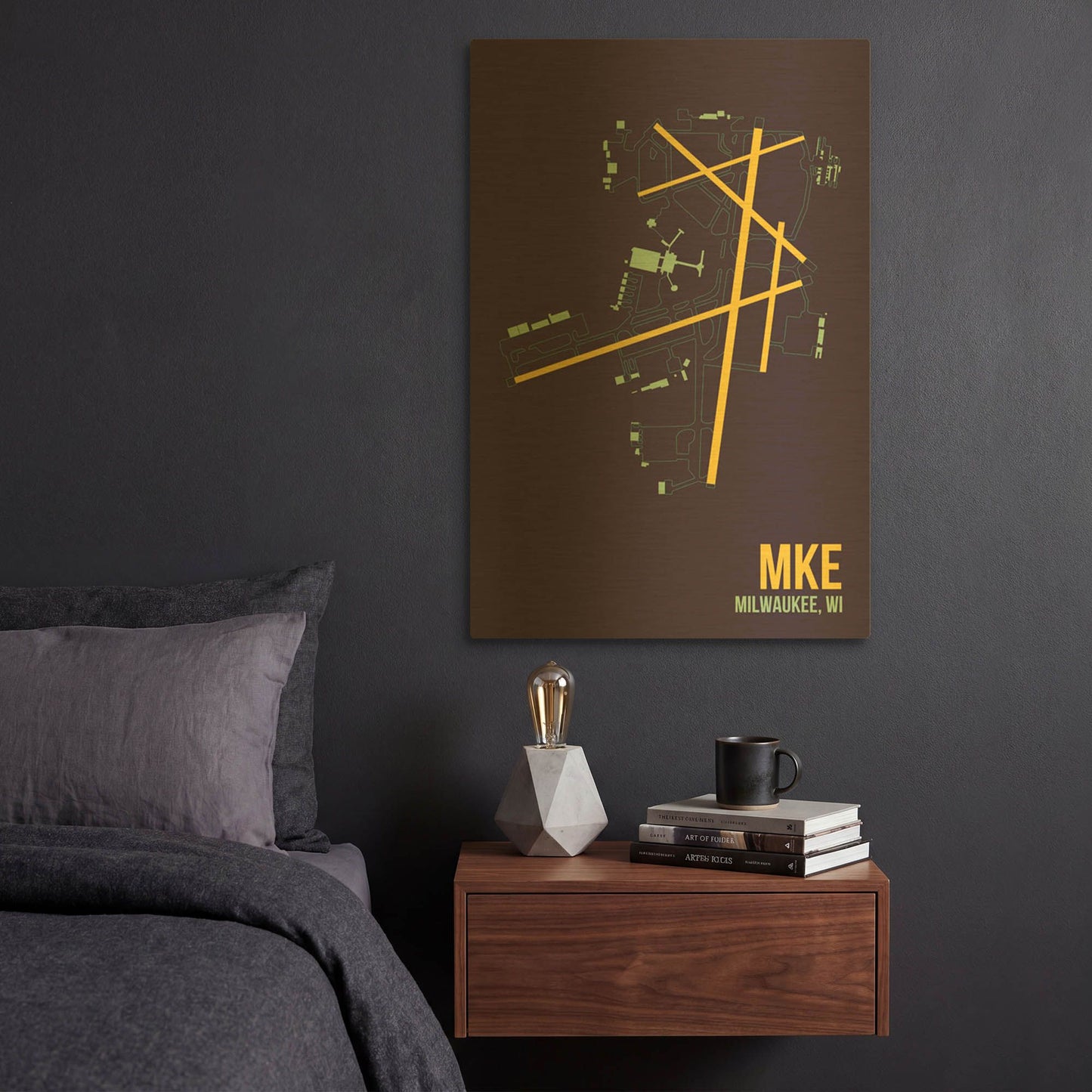 'MKE Airport Layout' By O8 Left Gold Metal Wall Art