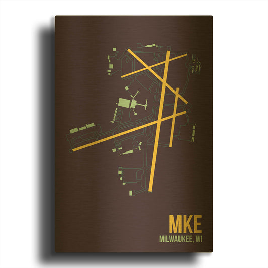 'MKE Airport Layout' By O8 Left Gold Metal Wall Art