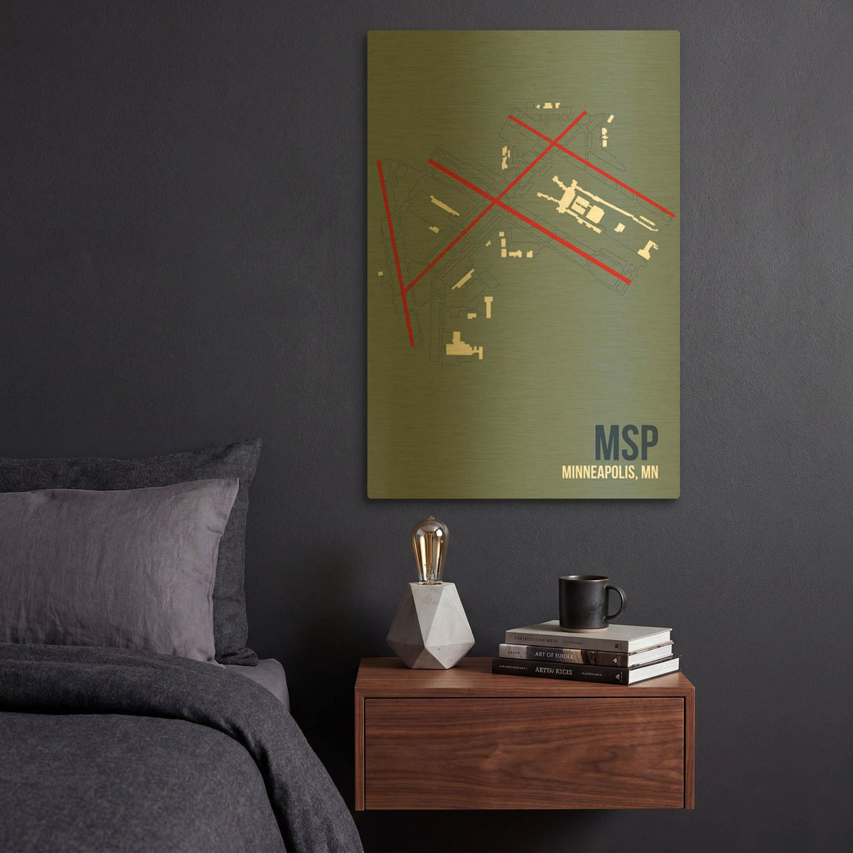 'MSP Airport Layout' By O8 Left Gold Metal Wall Art