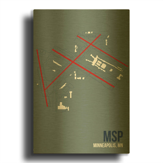 'MSP Airport Layout' By O8 Left Gold Metal Wall Art