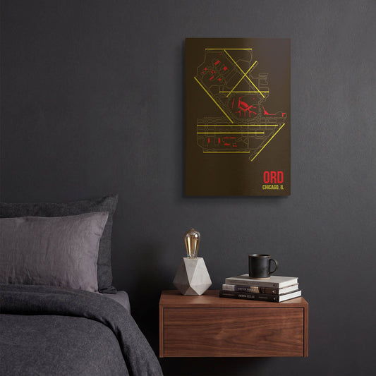 'ORD Airport Layout' By O8 Left Gold Metal Wall Art