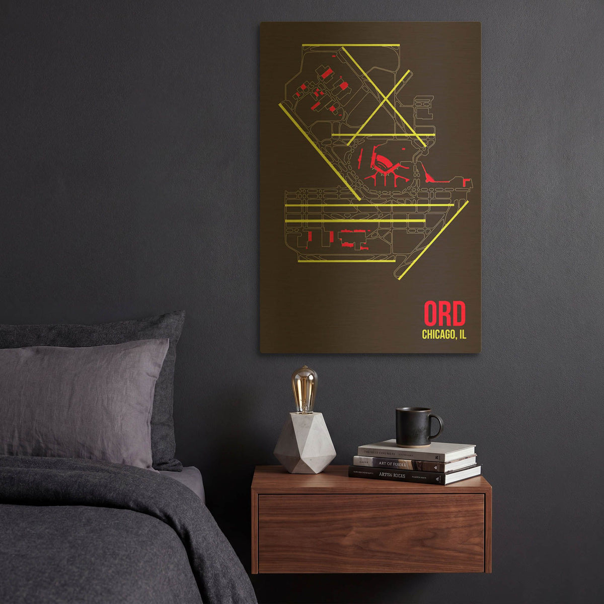 'ORD Airport Layout' By O8 Left Gold Metal Wall Art