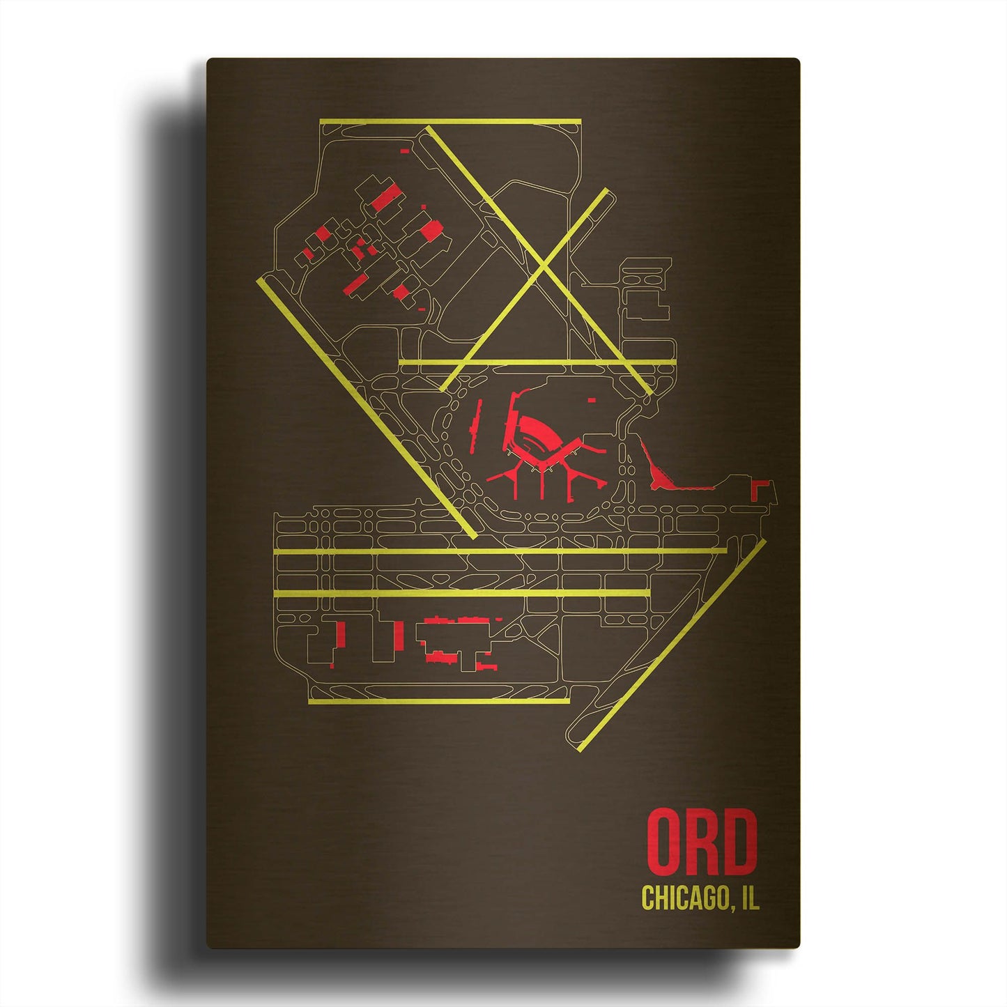'ORD Airport Layout' By O8 Left Gold Metal Wall Art