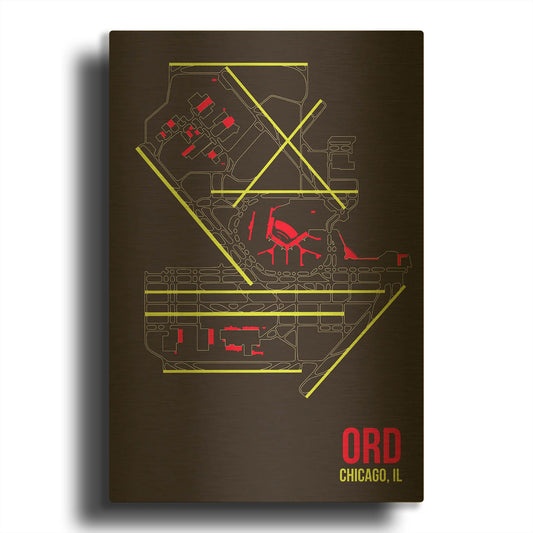 'ORD Airport Layout' By O8 Left Gold Metal Wall Art