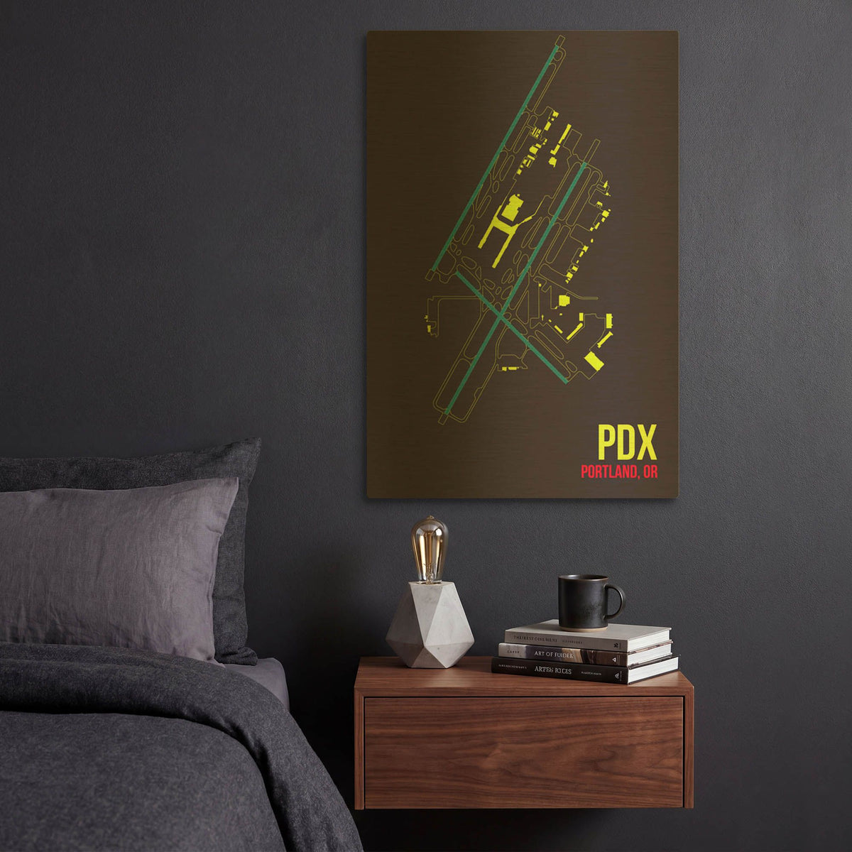 'PDX Airport Layout' By O8 Left Gold Metal Wall Art