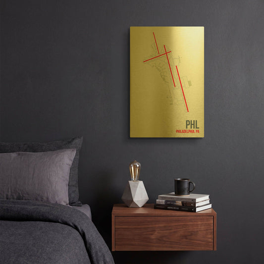 'PHL Airport Layout' By O8 Left Gold Metal Wall Art