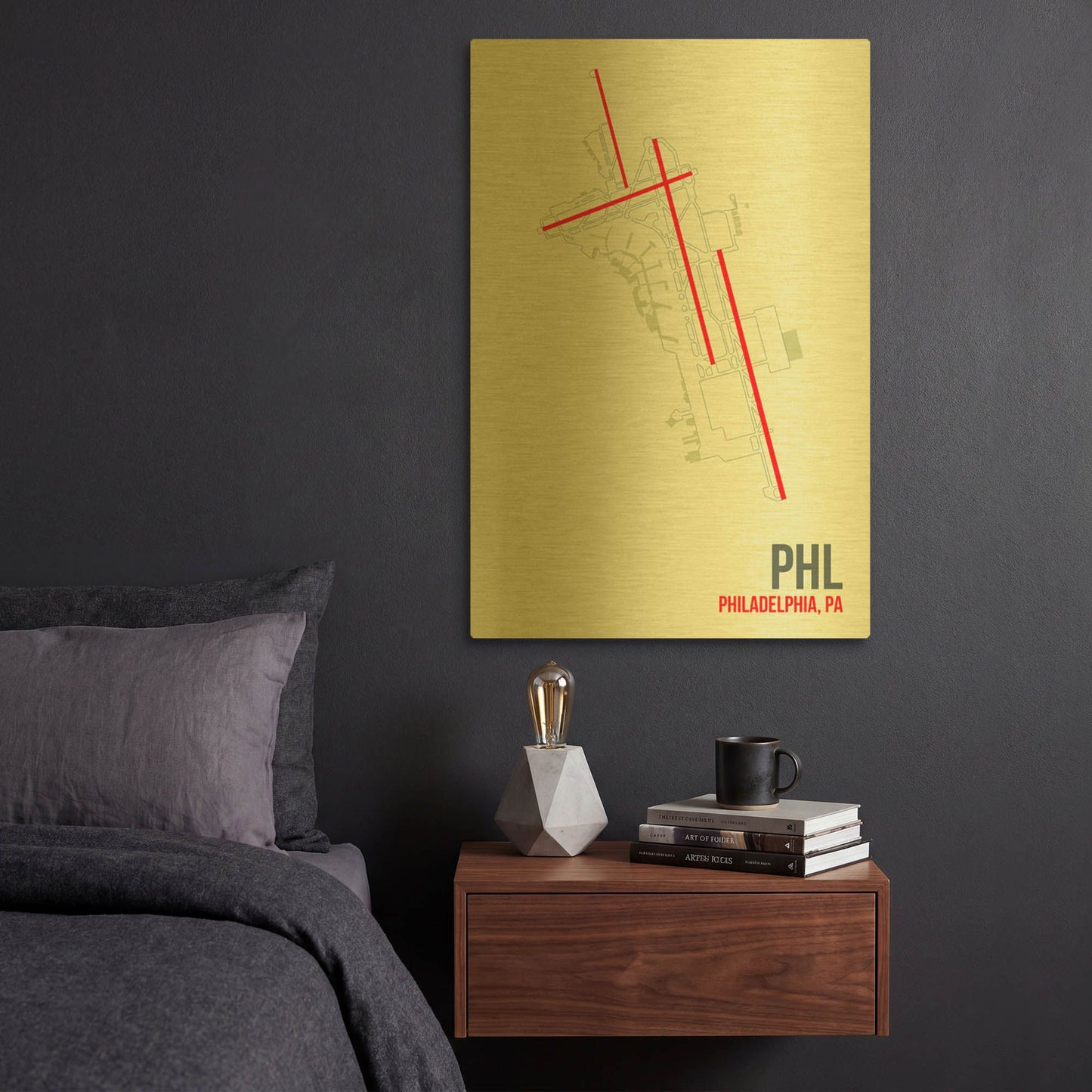 'PHL Airport Layout' By O8 Left Gold Metal Wall Art