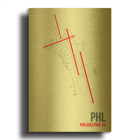 'PHL Airport Layout' By O8 Left Gold Metal Wall Art