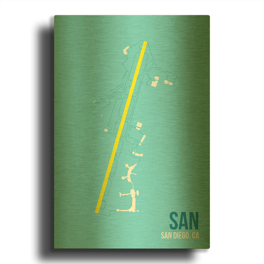 'SAN Airport Layout' By O8 Left Gold Metal Wall Art