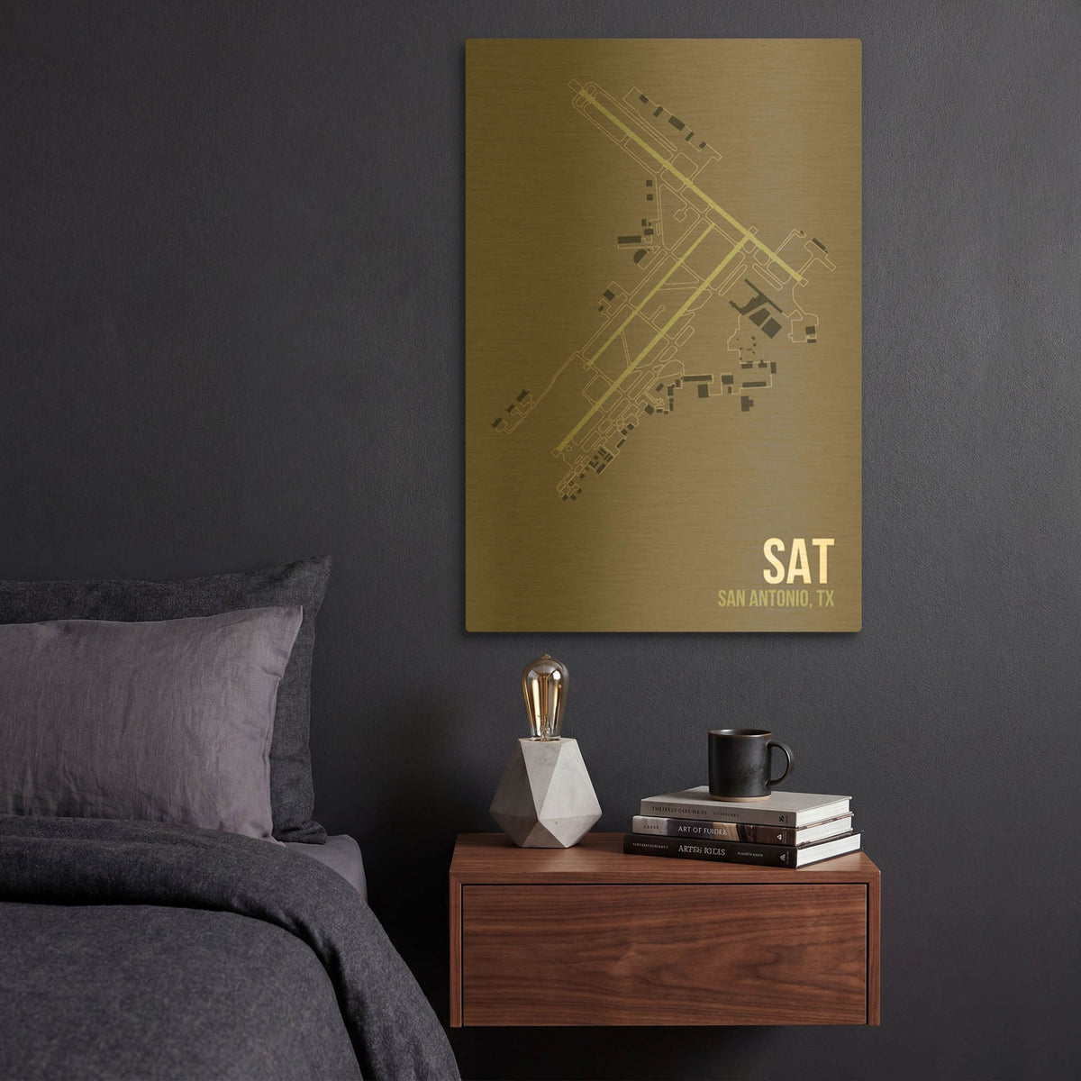 'SAT Airport Layout' By O8 Left Gold Metal Wall Art