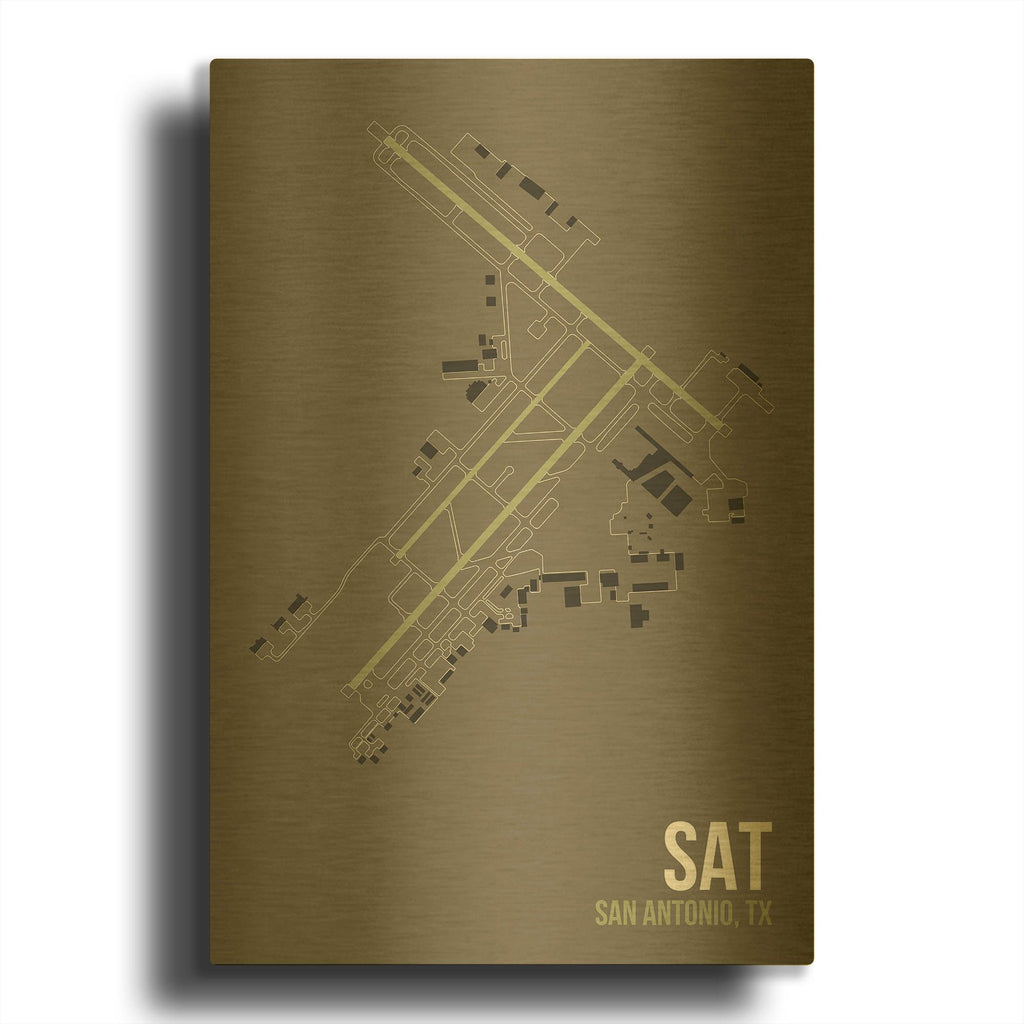 'SAT Airport Layout' By O8 Left Gold Metal Wall Art
