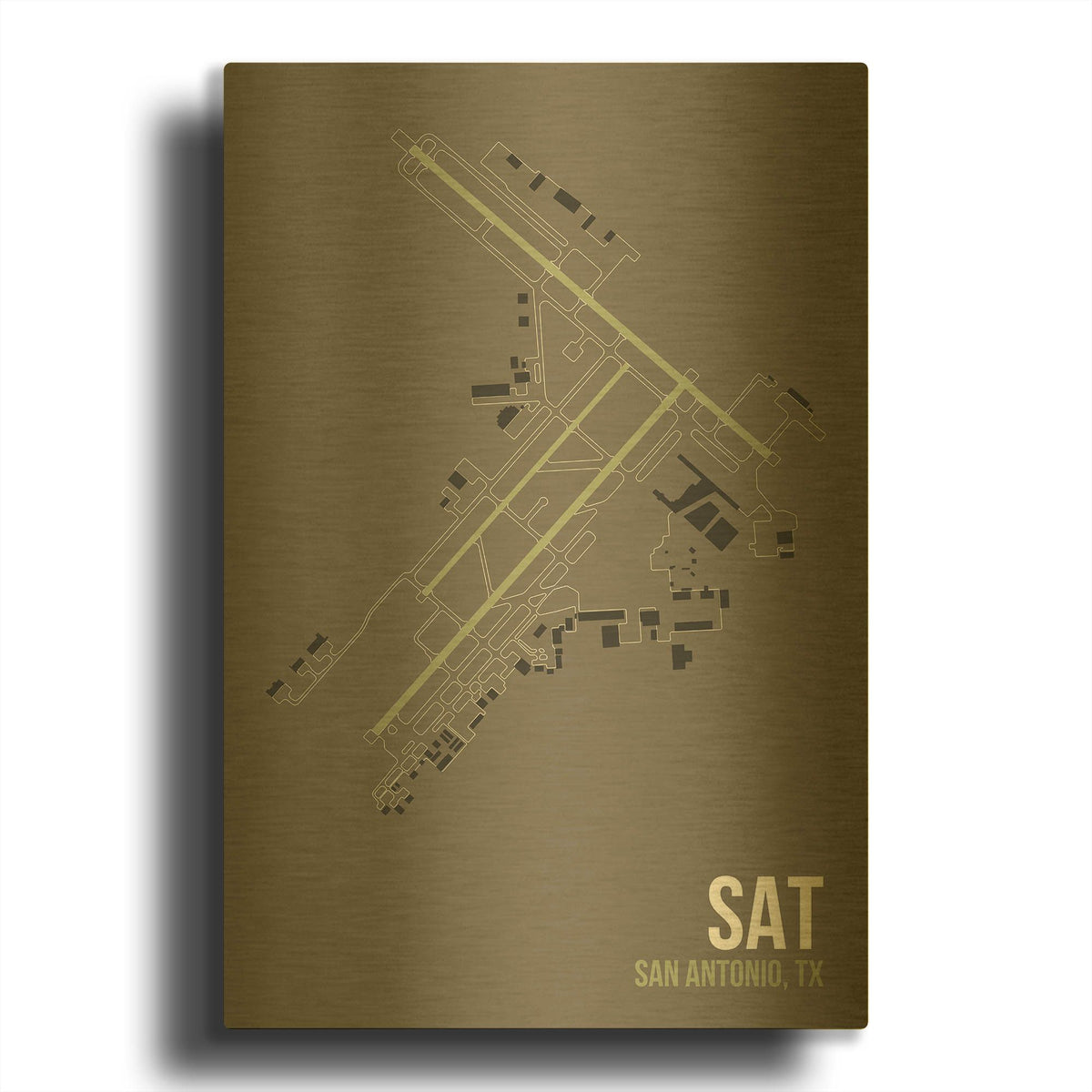 'SAT Airport Layout' By O8 Left Gold Metal Wall Art