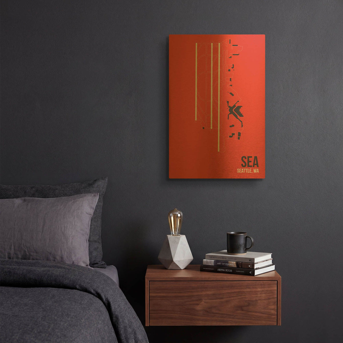 'SEA Airport Layout' By O8 Left Gold Metal Wall Art