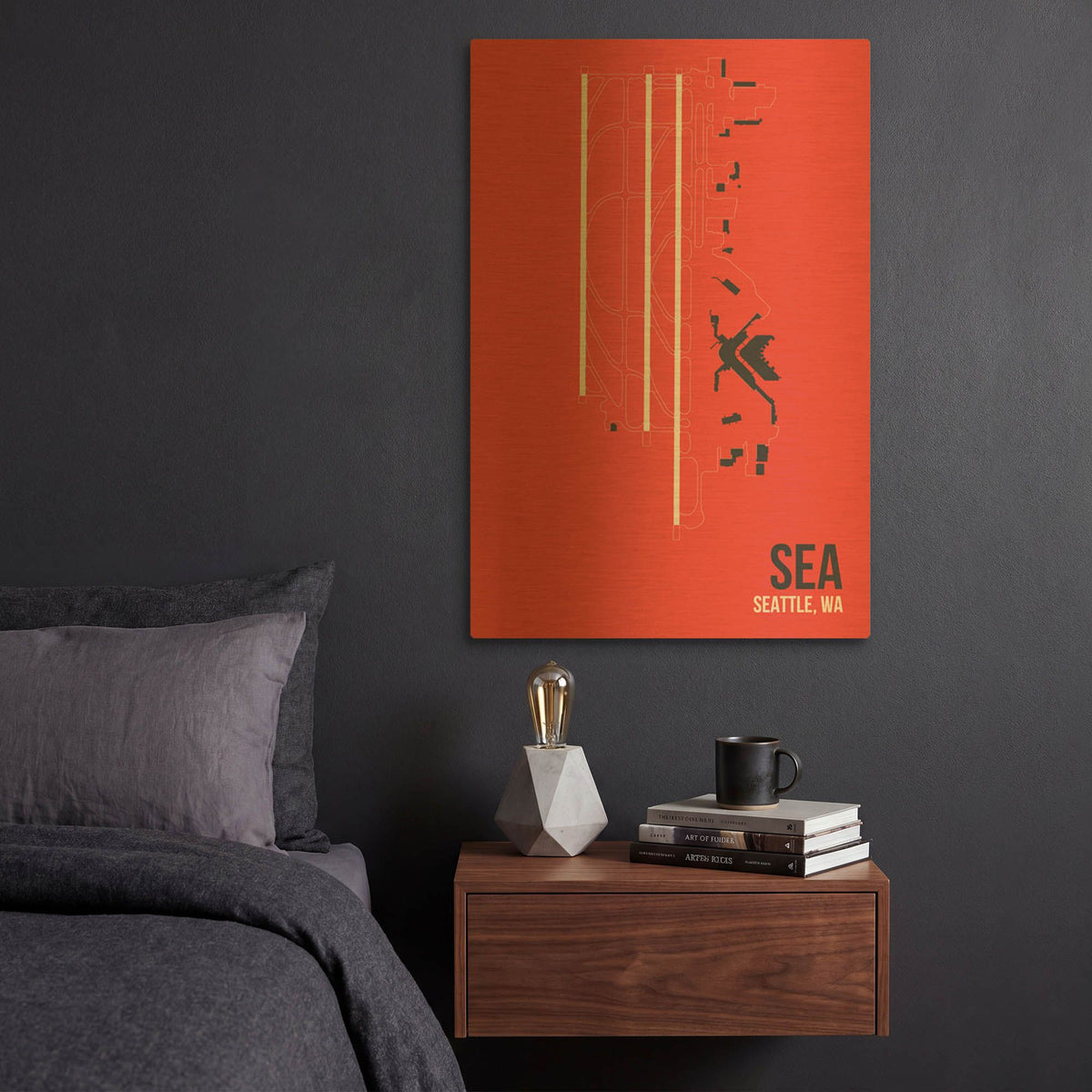'SEA Airport Layout' By O8 Left Gold Metal Wall Art
