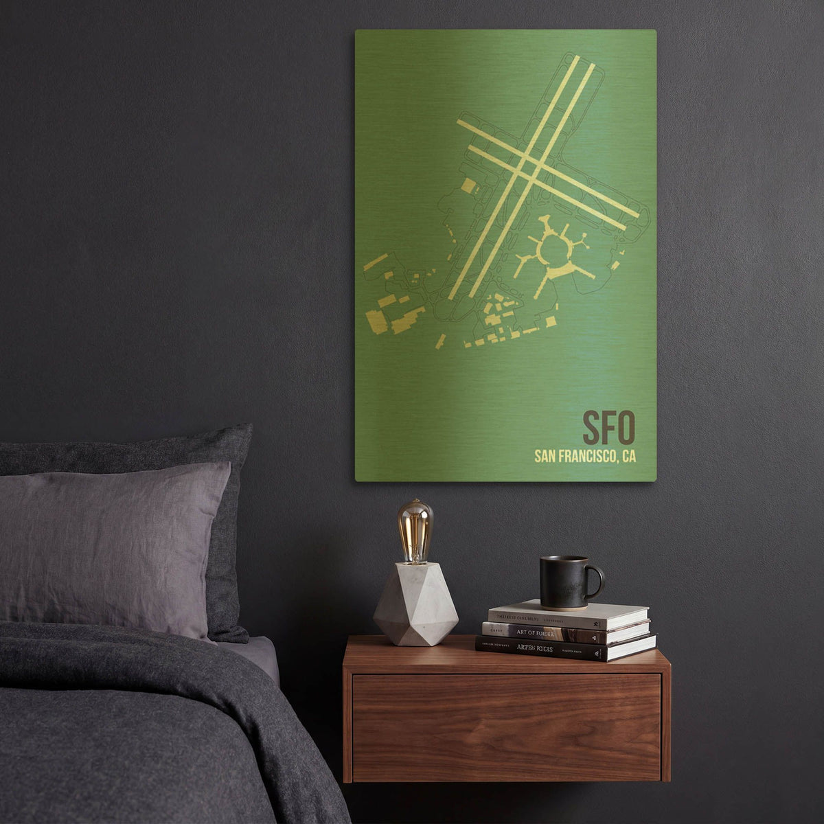 'SFO Airport Layout' By O8 Left Gold Metal Wall Art