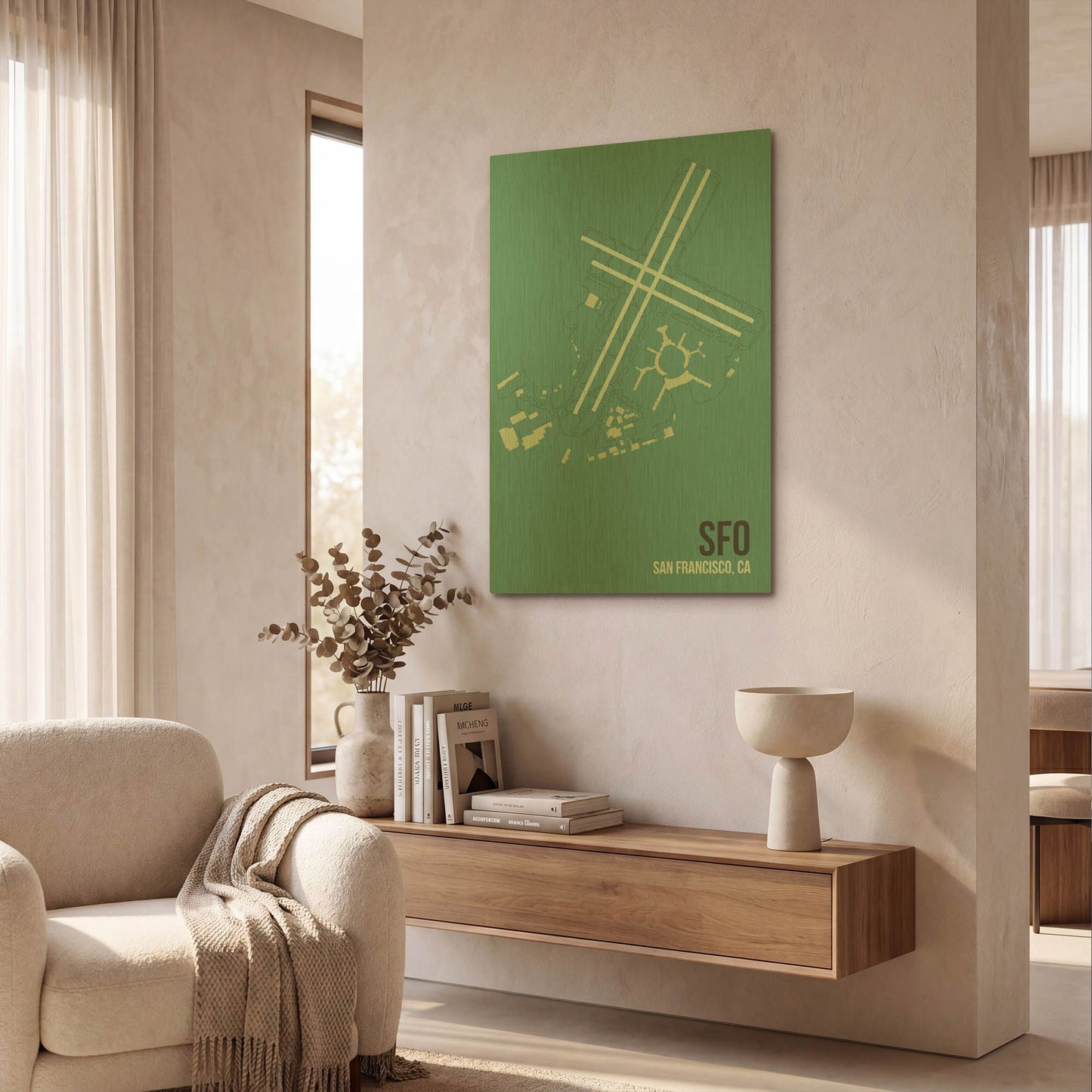 'SFO Airport Layout' By O8 Left Gold Metal Wall Art