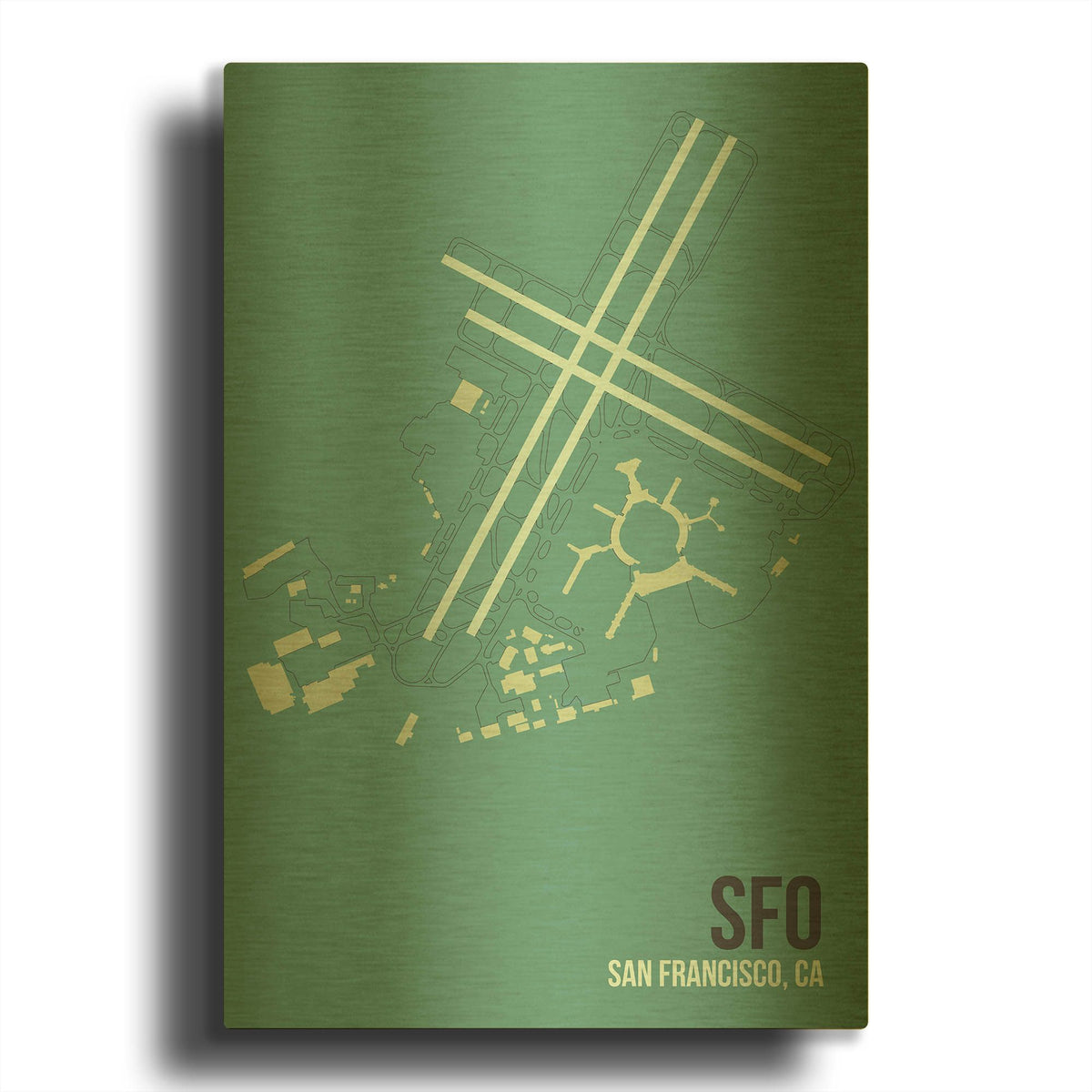 'SFO Airport Layout' By O8 Left Gold Metal Wall Art