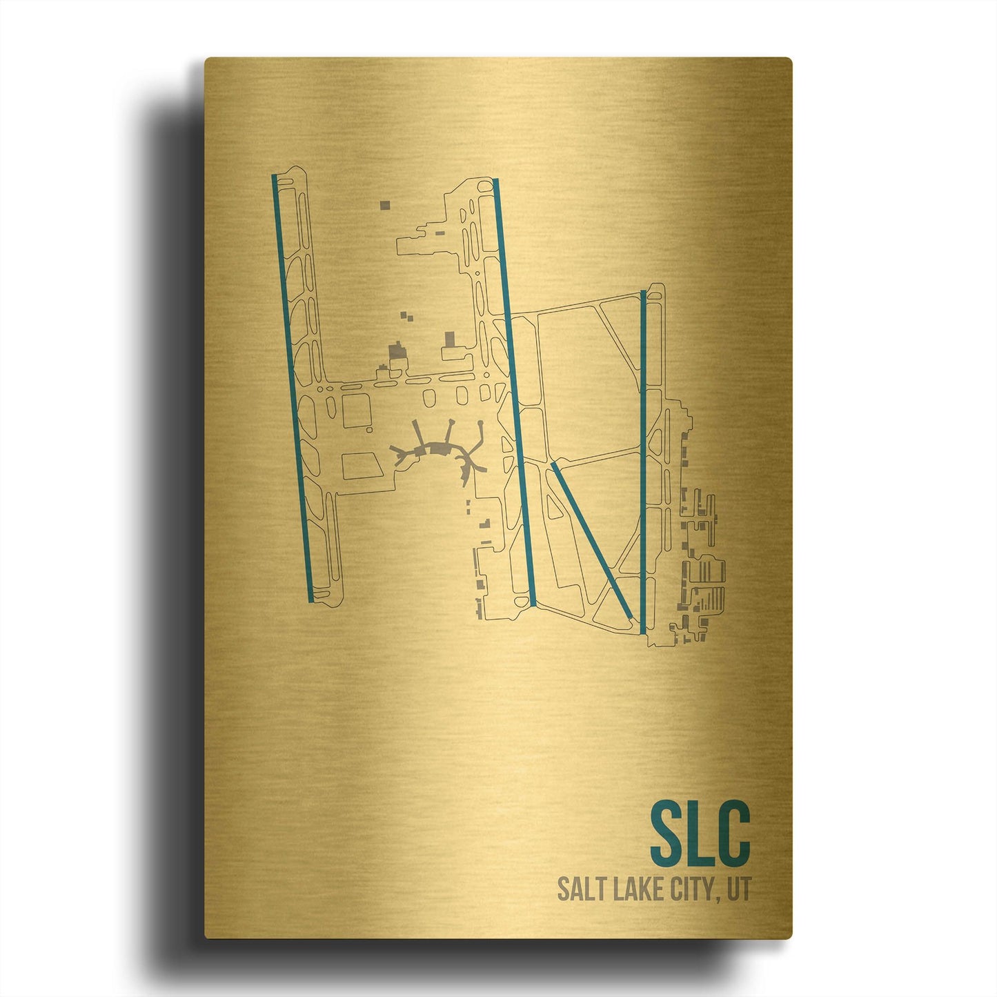 'SLC Airport Layout' By O8 Left Gold Metal Wall Art