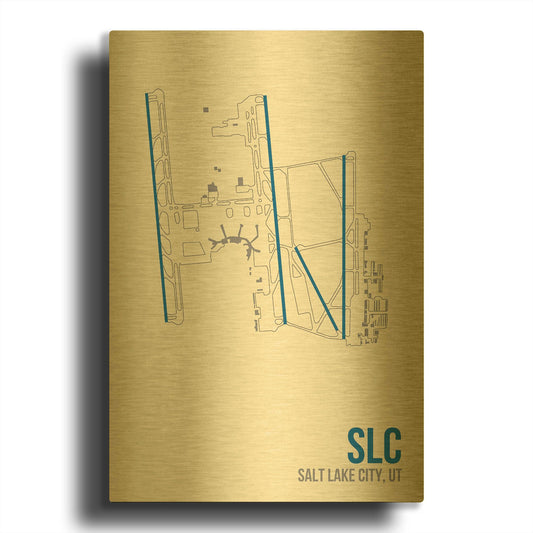 'SLC Airport Layout' By O8 Left Gold Metal Wall Art